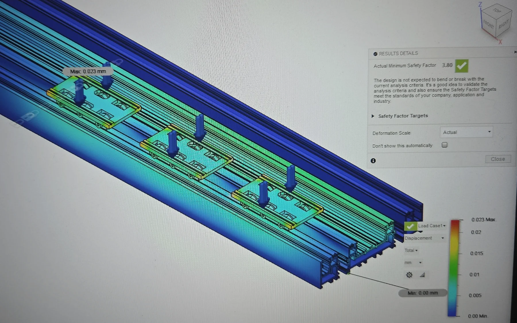 Strength simulation of an XS-ALU sliding profile with a safety factor of 3.80